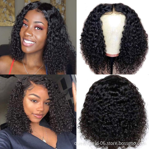 Short Bob Wigs 4x4 Transparent Lace Closure Wigs Brazilian Curly Wave Lace Front Wigs Human Hair Pre Plucked Natural Hairline